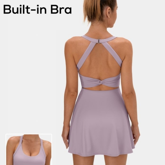 Halara Backless Cut Out Twisted Side Pocket 2-in-1 Barre Ballet Dance Dress - Picture 6 of 8